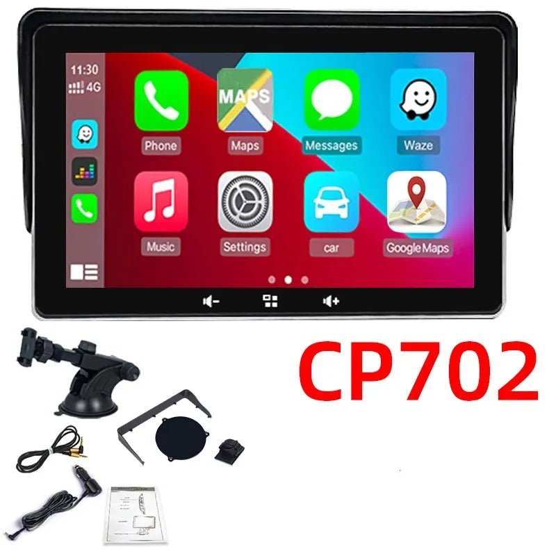 7 inch wireless CarPlay display with suction cup mount and astern video function for cars