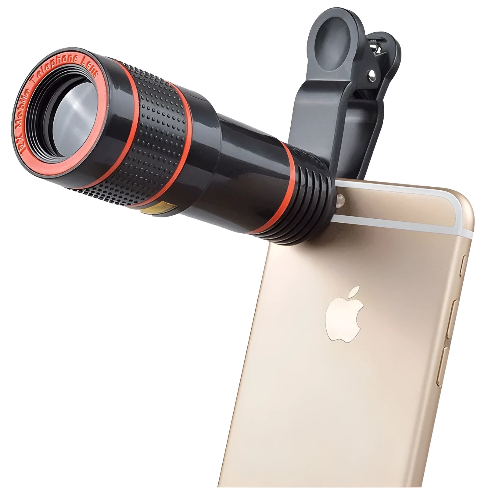 12X magnification black phone telescope with adjustable clip for smartphone cameras.