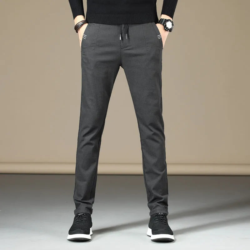 Men's casual cotton trousers in wild youth style, available in army green, black, brown, and grey colours