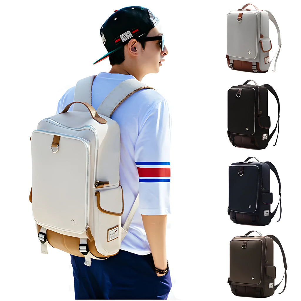 Men's Oxford cloth backpack with multiple compartments shown in Army Green colour