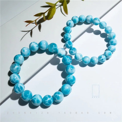 Blue bodhi bracelet with natural sea-pattern crystals and pearl accents in Maillard style