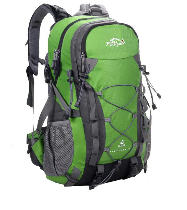 Green polyester outdoor leisure backpack with adjustable straps and main compartment