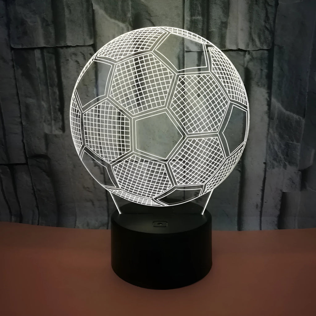 3D creative colour football night light with acrylic panel on ABS base, showing seven colour options.