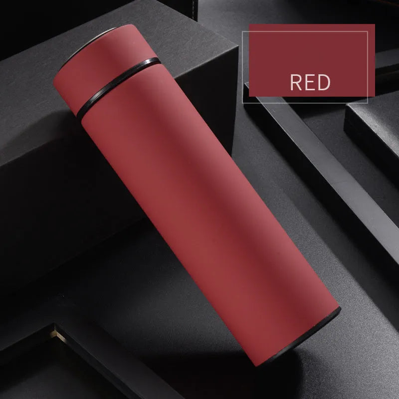 450ml stainless steel vacuum insulated water bottle in choice of colours including black, blue, red, and gold.