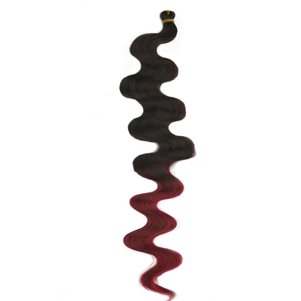 24-inch wine red big wave synthetic wig with braided texture on display
