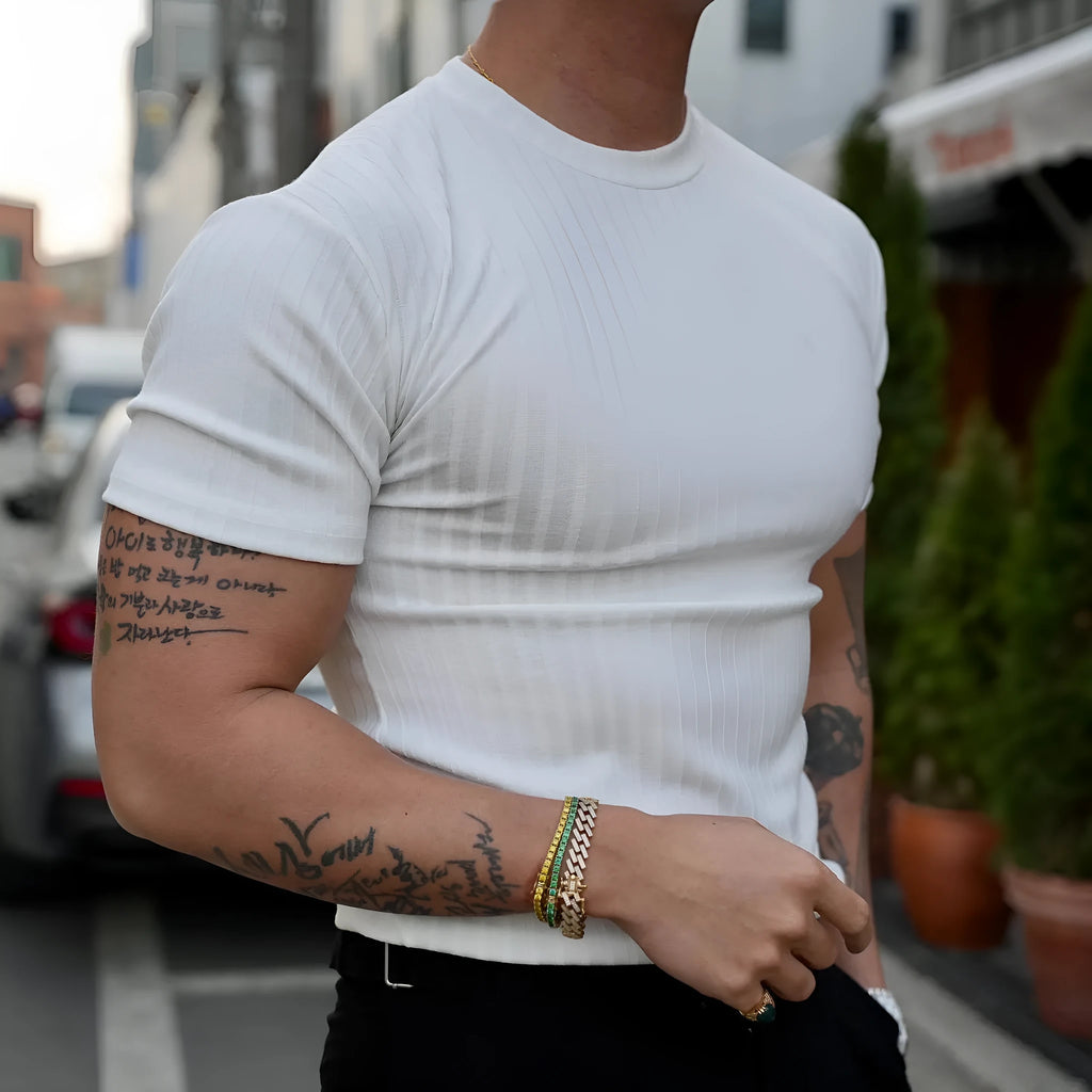 Men's cotton blend crew neck short sleeve t-shirt in black and white for sports and casual wear