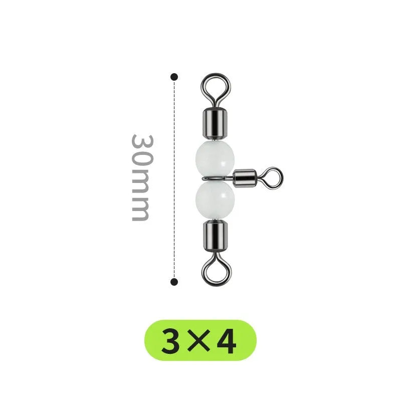 Copper fishing lure luminous swivel beads with three-fork rotation and T-type balance fork design