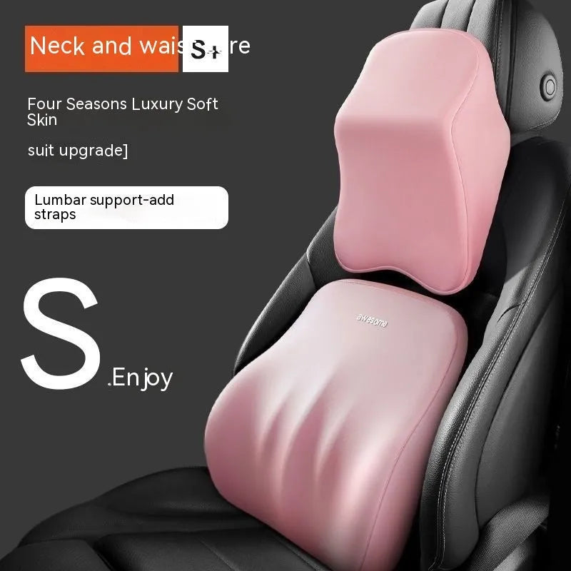 Car headrest and lumbar support pillow set in four colour options with memory foam filling