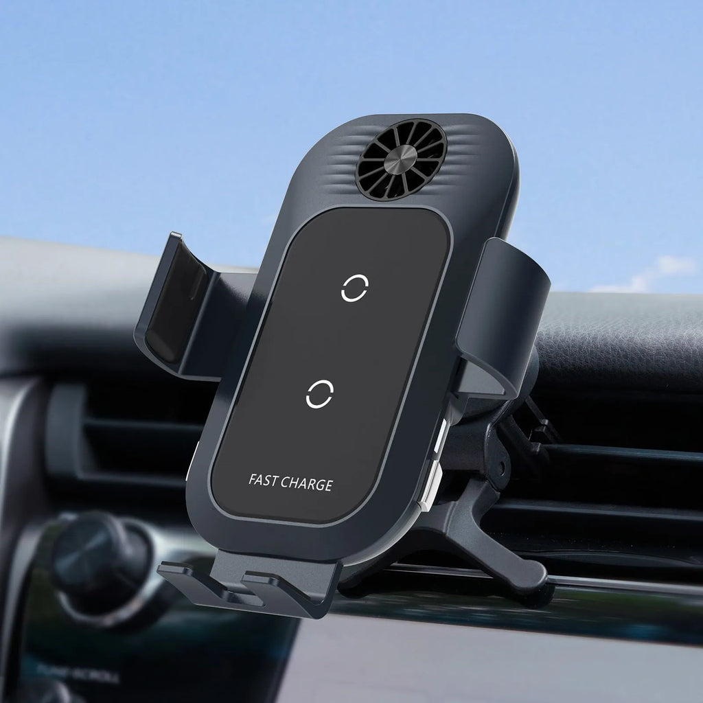 C35 colour car wireless charger phone holder with suction cup air vent mount and Type-C cable.