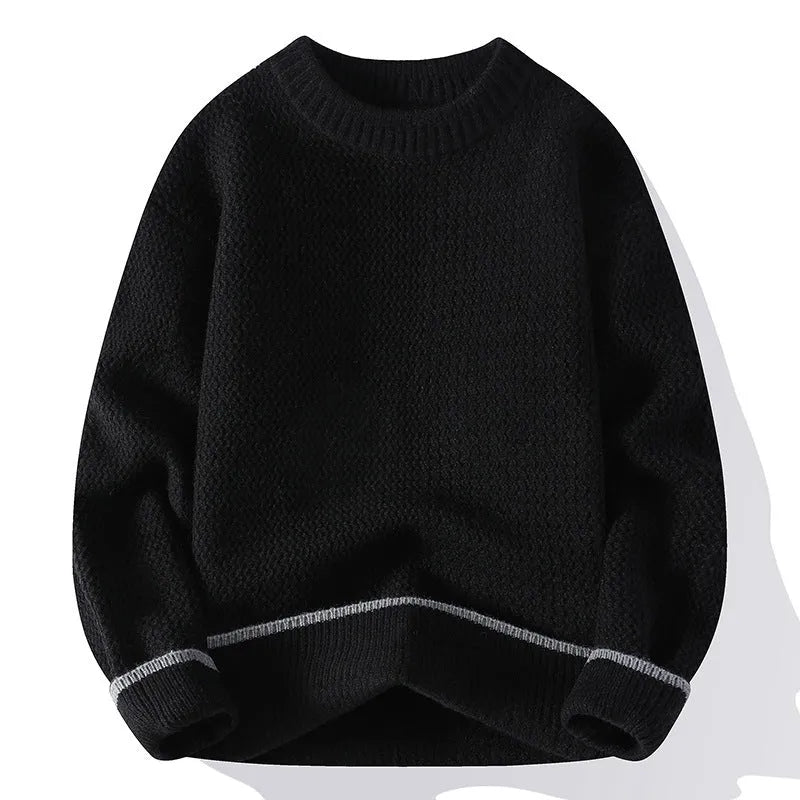 Men's loose fit round neck sweater in chemical fibre blend fabric for autumn casual wear