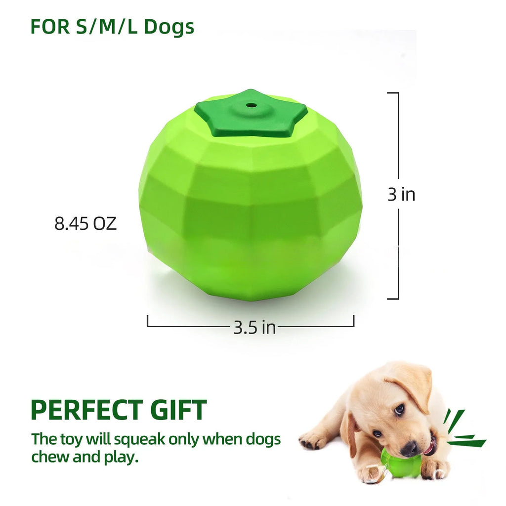 Green natural rubber squeaky dog chew toy ball for medium and large aggressive chewing dogs