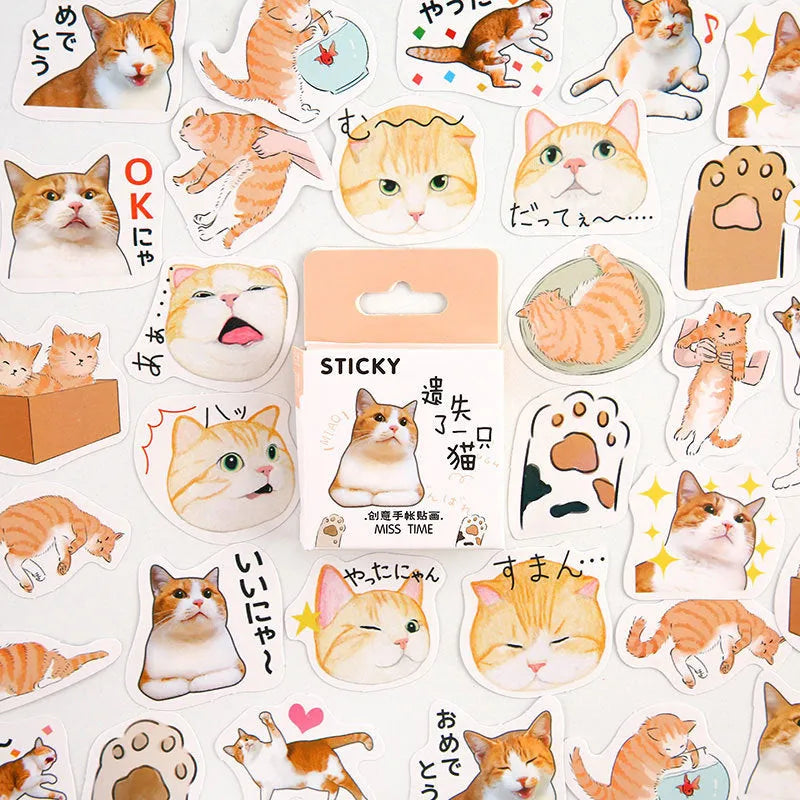 Box of 46 small colourful cartoon stickers for journal decoration and children's crafts.