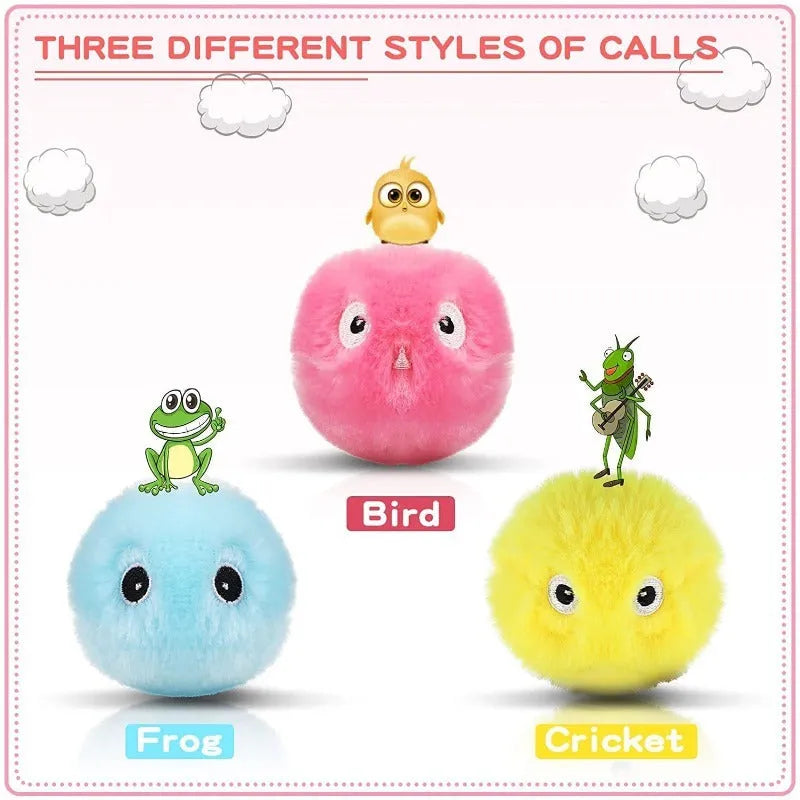 55mm diameter interactive cat toy ball in blue, pink, or yellow colours with animal sound effects