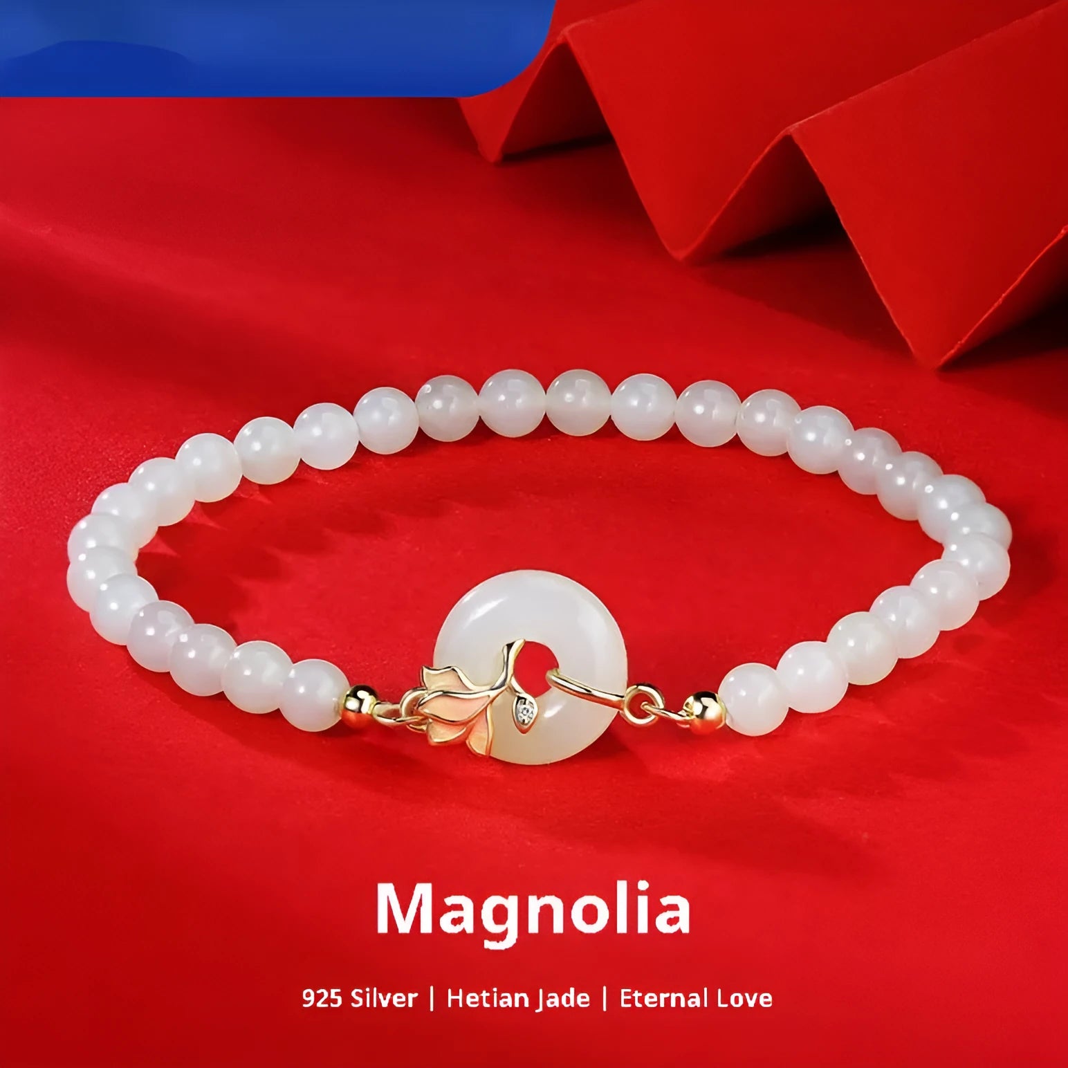 S925 sterling silver orchid magnolia bead bracelet with Hetian jade beads, Chinese style