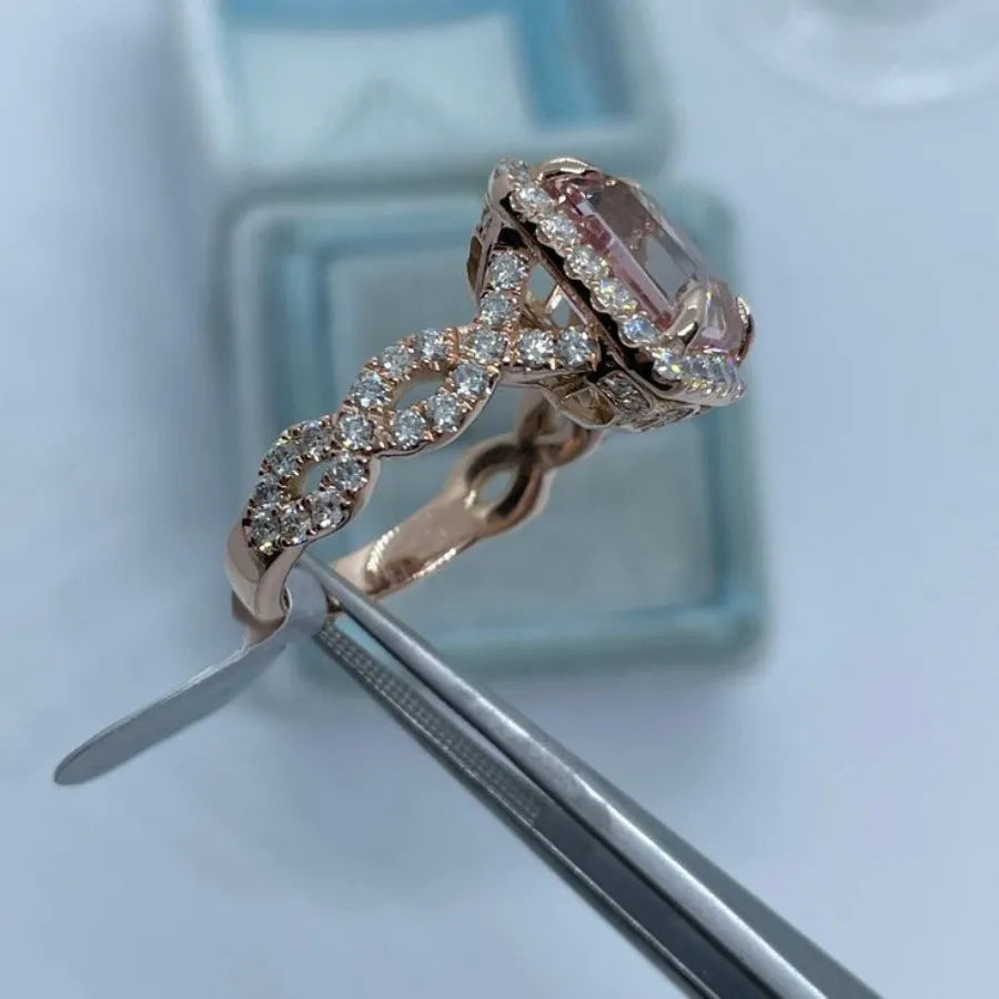 Geometric rose gold alloy ring showing straight edges and angular design