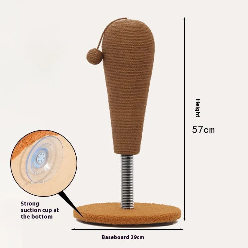 Hemp rope cat scratch board with removable toy attachment in large or small size