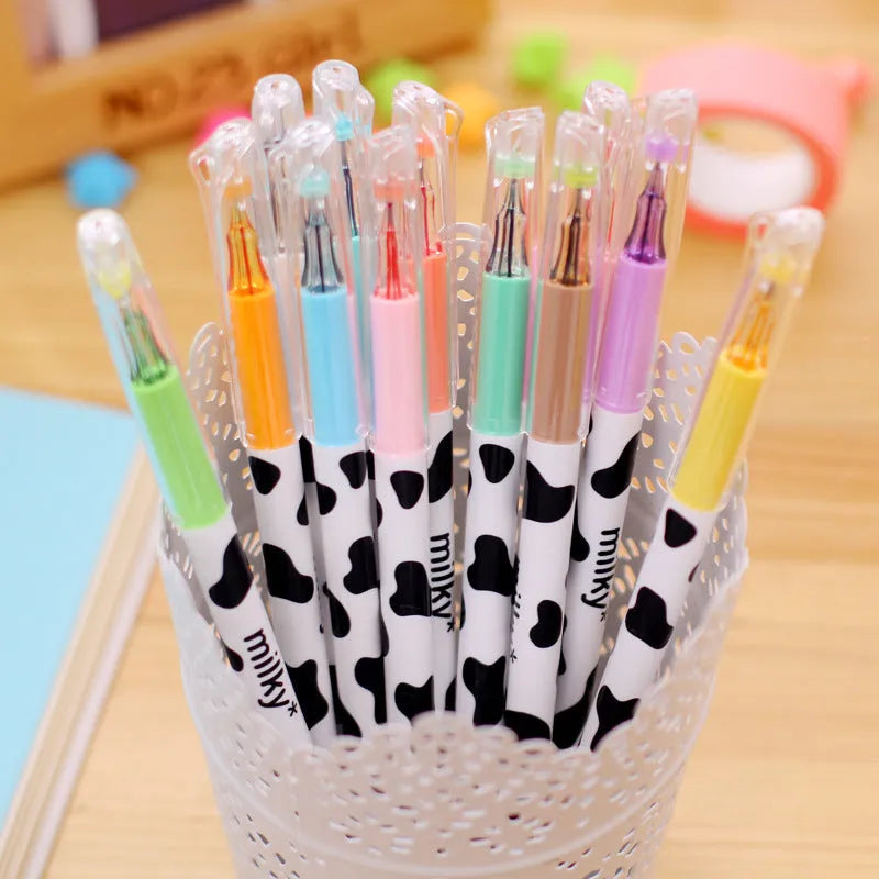 12-colour cow gel pen set with 0.38mm fine tips in plastic shells