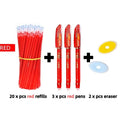 Erasable pen set with 0.5mm needle tip in black blue and red plastic body