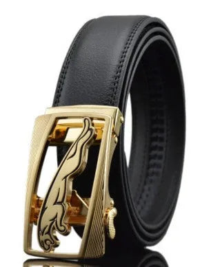 Men's black leather belt with automatic buckle in 3.5cm width