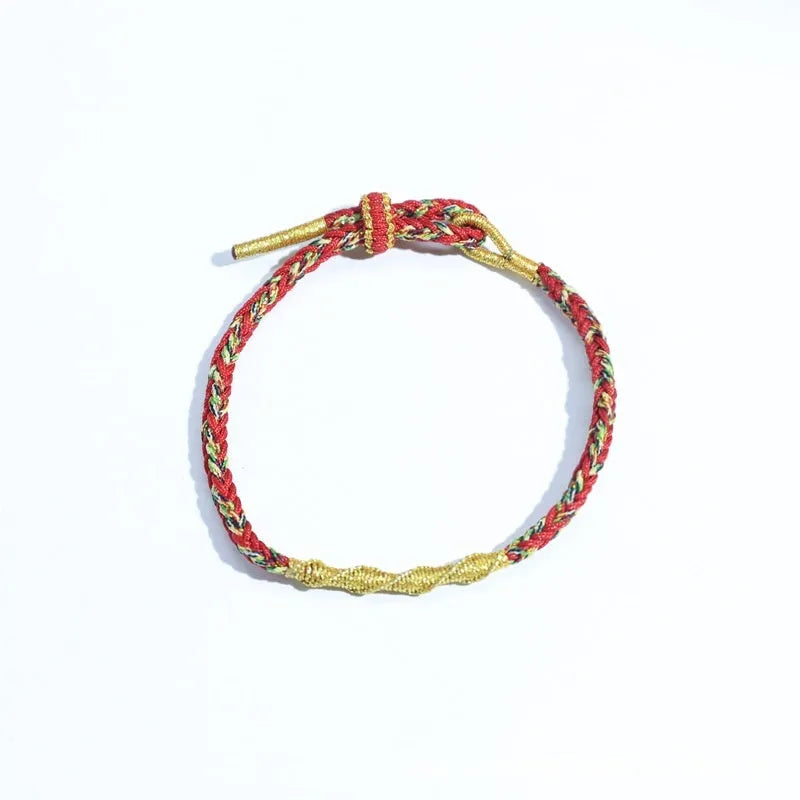 Adjustable eight-strand woven hand strap in zodiac colour theme with traditional pattern