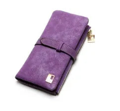 Korean-style retro matte Pu leather long wallet with two-fold draw design and zip closure