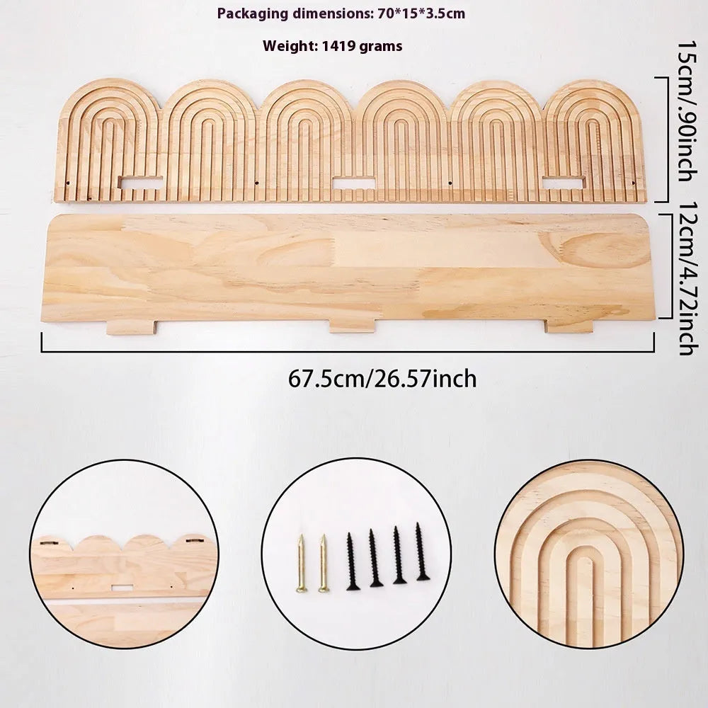 Solid wood wall-mounted flower pot storage rack with multiple layers for plant organisation