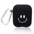 Black and pink Apple AirPods protective case with decorative back cover showing flower and smiley face designs