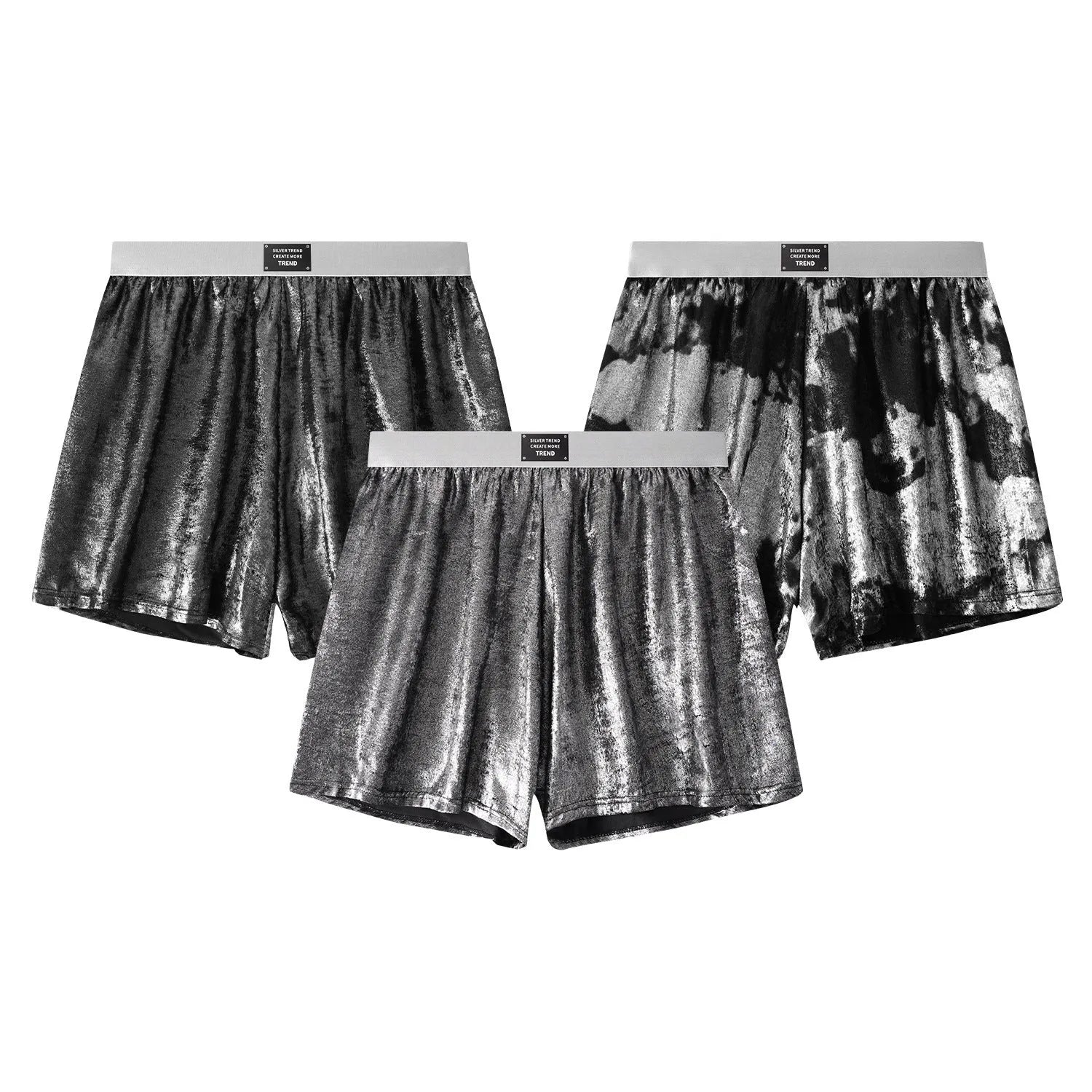 Galaxy reflective silver woven polyester underwear with mid waist design for sports