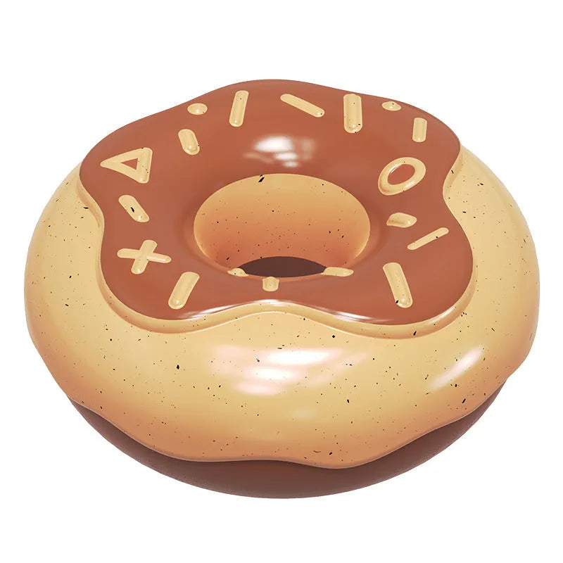 TPR rubber donut-shaped dog toy in pink, chocolate and yellow colours for molar teeth cleaning with sound feature