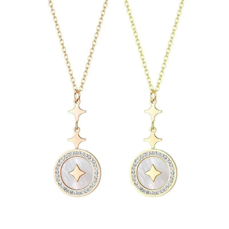 Titanium steel necklace with geometric six-pointed star pendant on O-ring chain