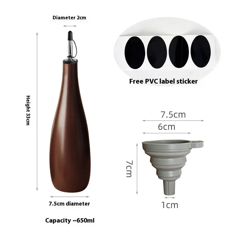 Ceramic oil pot with funnel available in black coffee and white colours with 650ml capacity