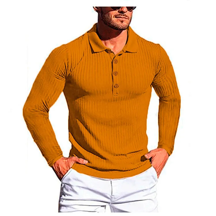 Man wearing a striped loose-fit short sleeve polo shirt in army green colour