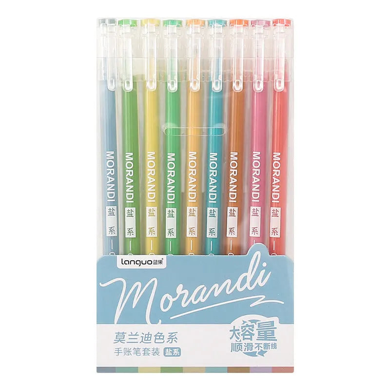 Set of nine solid colour gel pens with 0.5mm needle tips in Nordic, Retro, Salt, or Sweet series