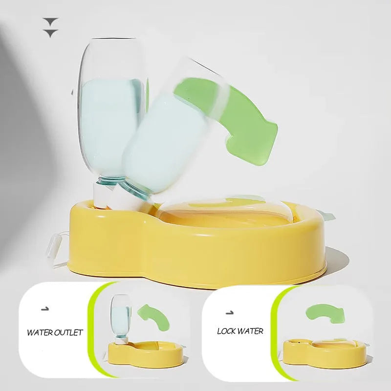 Green portable dog travel water bottle with pull-out drinking bowl, shown with size dimensions.