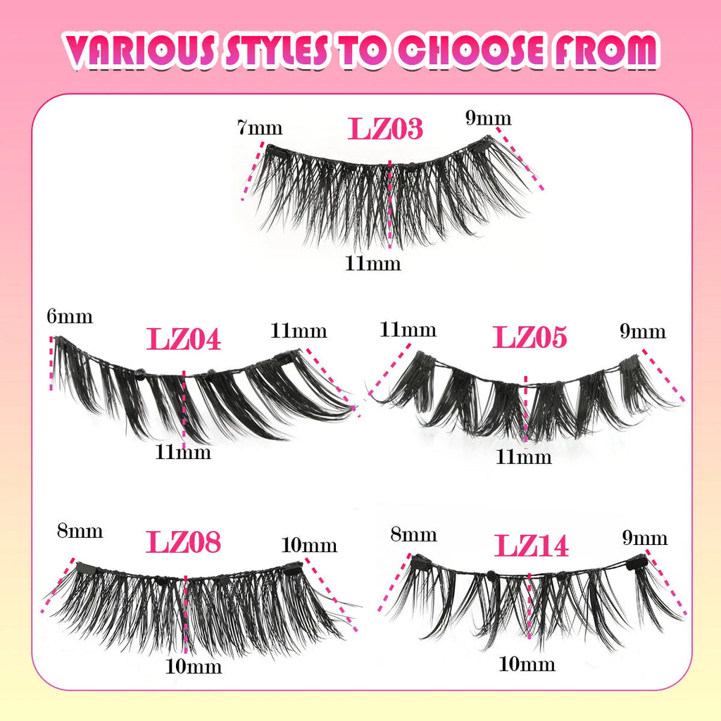Reusable waterproof false eyelashes in a set, showing thick artificial fibre lashes.