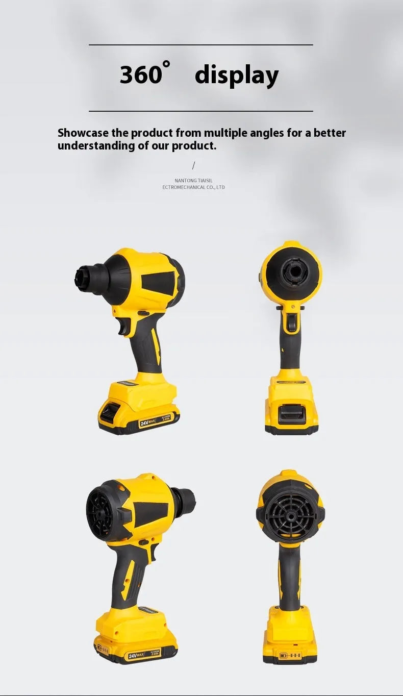 Yellow cordless dust gun with 680W power rating for office appliance cleaning