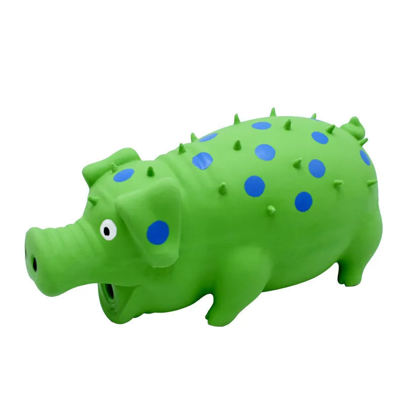Latex pig-shaped dog chew toy with squeaker for teeth cleaning in assorted colours