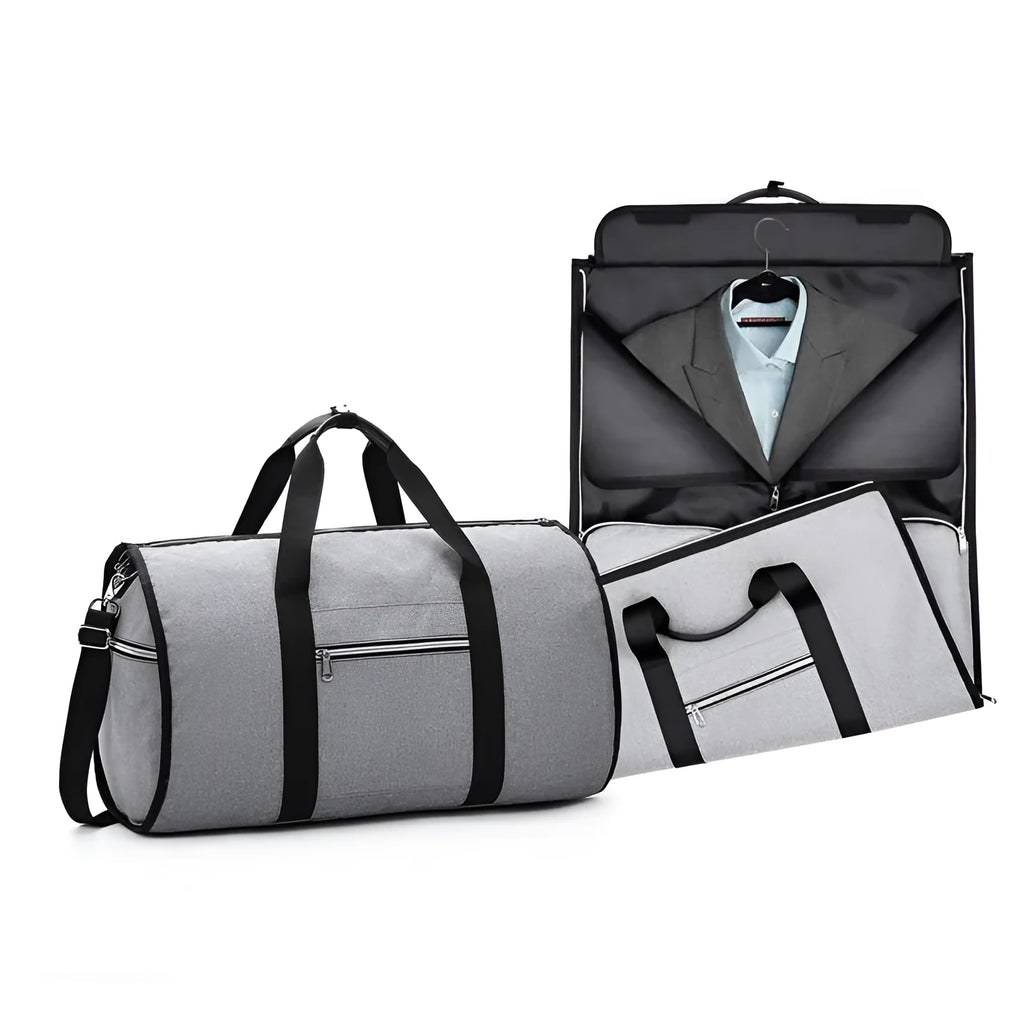 Medium-sized cylinder travel bag in Oxford cloth, shown in one of four colours: black, blue, light grey or red.