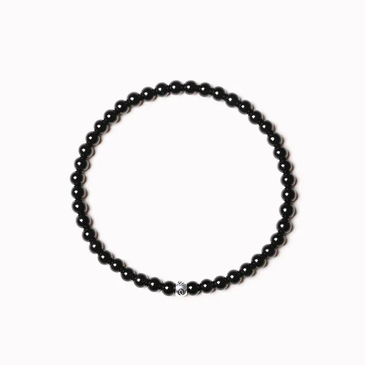 Fine unisex bracelet with round and square obsidian, blue San, and black agate beads