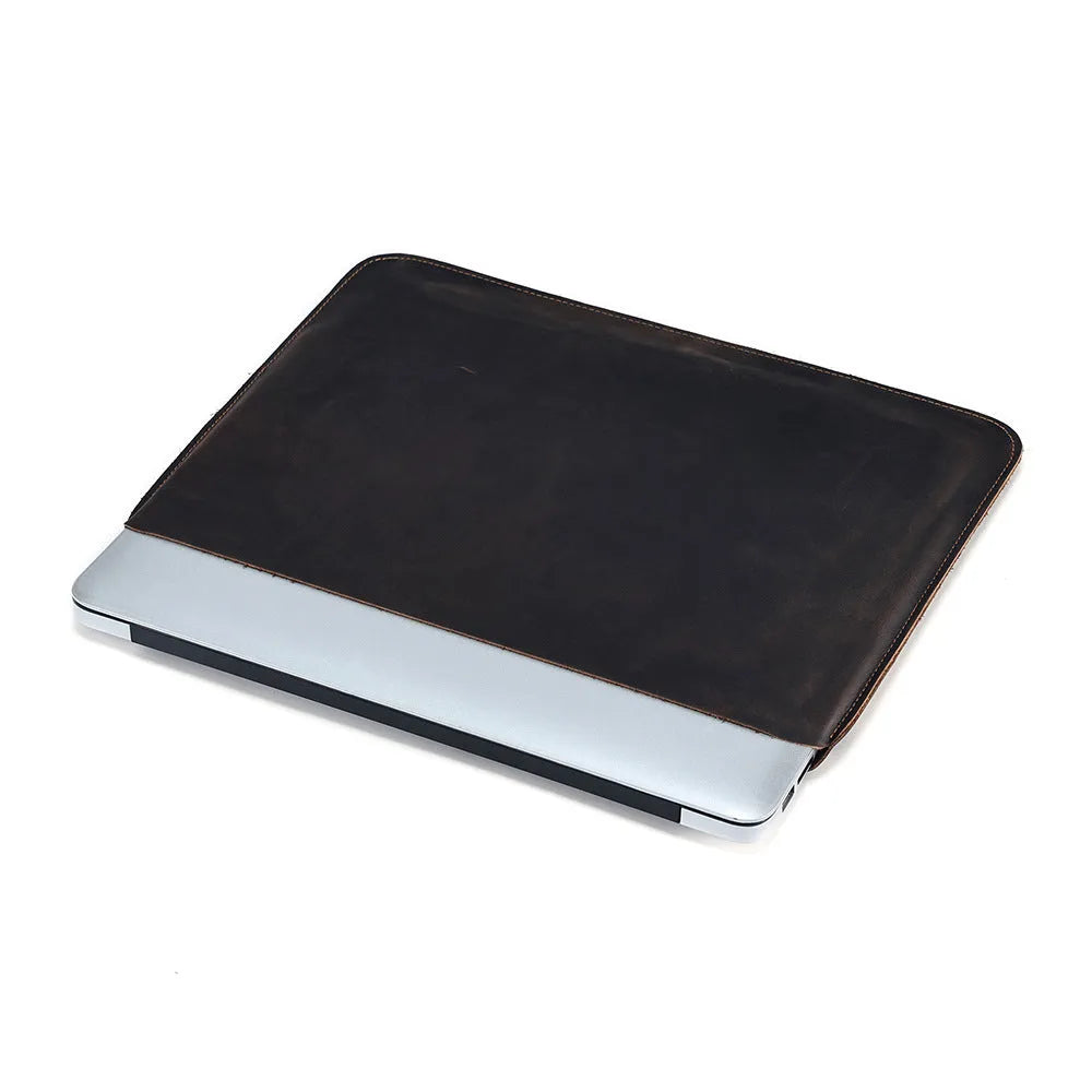 Crazy Horse leather horizontal computer liner bag in genuine cowhide with wear-resistant construction