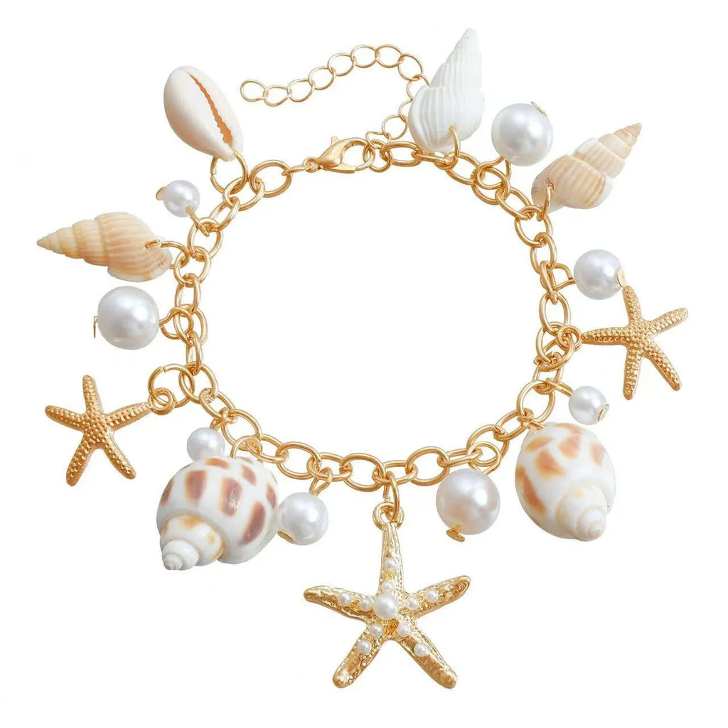 Women's alloy waist chain with star charm and matching bracelet set for summer wear.