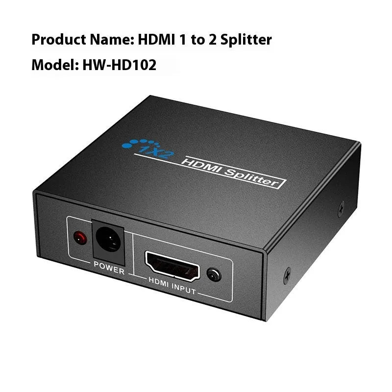 4K HDMI one into two splitter device with selection of power interface options
