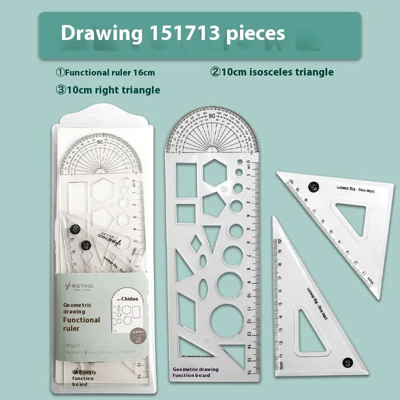 Transparent acrylic drawing ruler sets with square ruler and protractor for geometry and technical drafting