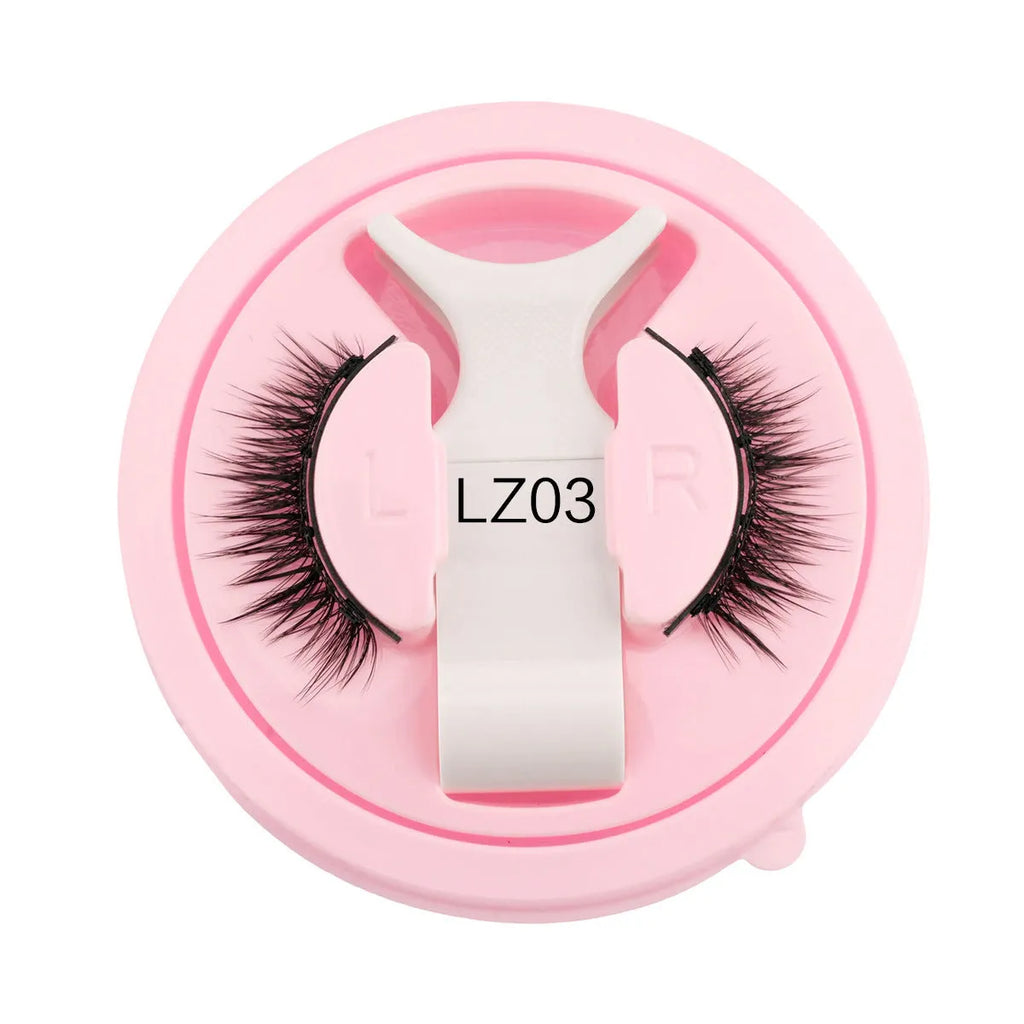Reusable waterproof false eyelashes in a set, showing thick artificial fibre lashes.