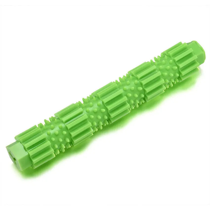 Green and orange rubber dog chew toy for aggressive chewers with treat dispensing hole
