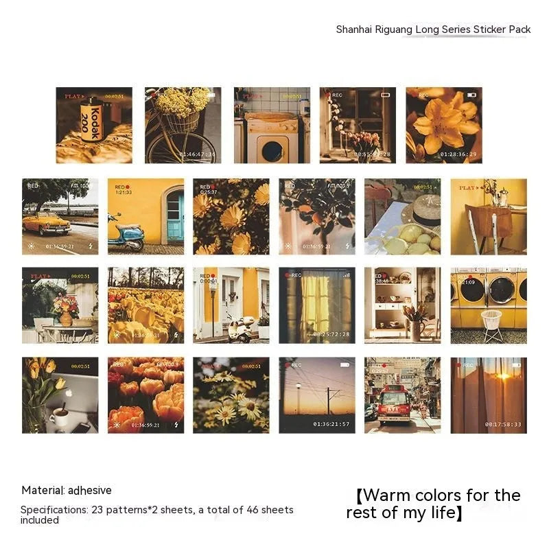 Box of square Nordic style decorative stickers showing six colour themes like Rose Love Letter and Grape Wine.