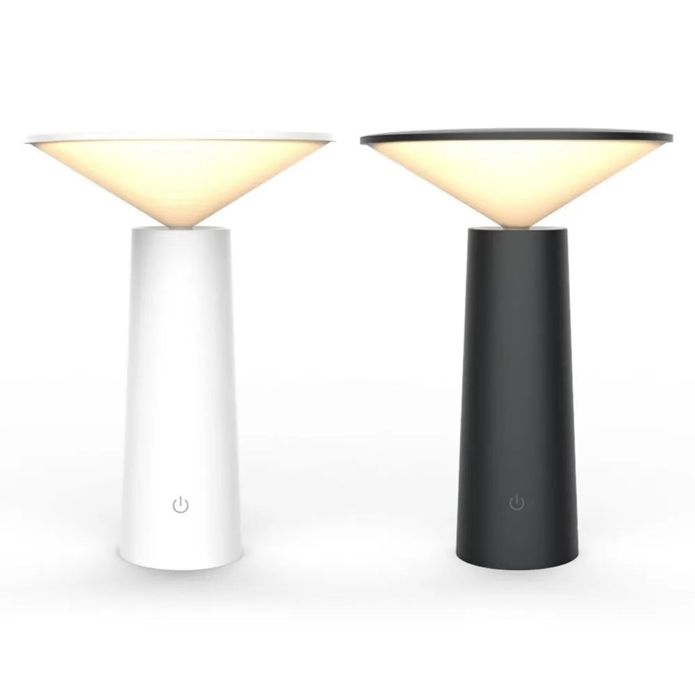 USB rechargeable table lamp with touch sensor and adjustable LED reading light in black or white