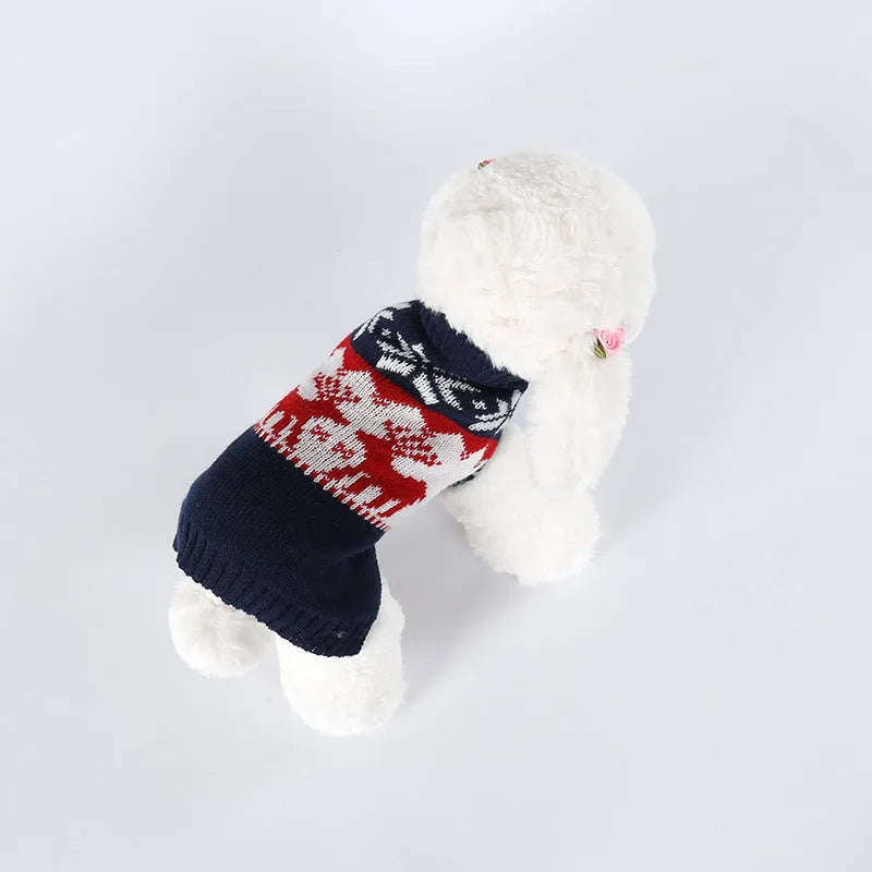 Navy blue knitted Christmas sweater for dogs in acrylic fabric on various sized pets