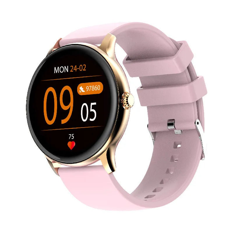 Black Bluetooth smart sports watch with circular screen on a silicone wristband