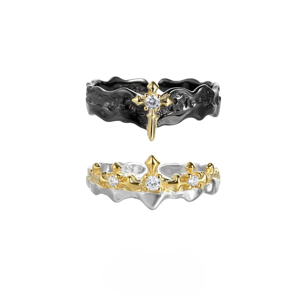 Princess Knight silver couple ring with adjustable opening and electroplated finish
